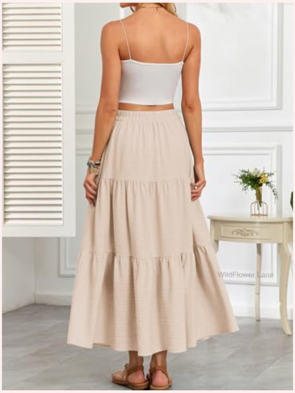 Tiered Maxi Skirt High Waisted A-Line Flowy Long with Pockets - Picture 5 of 7